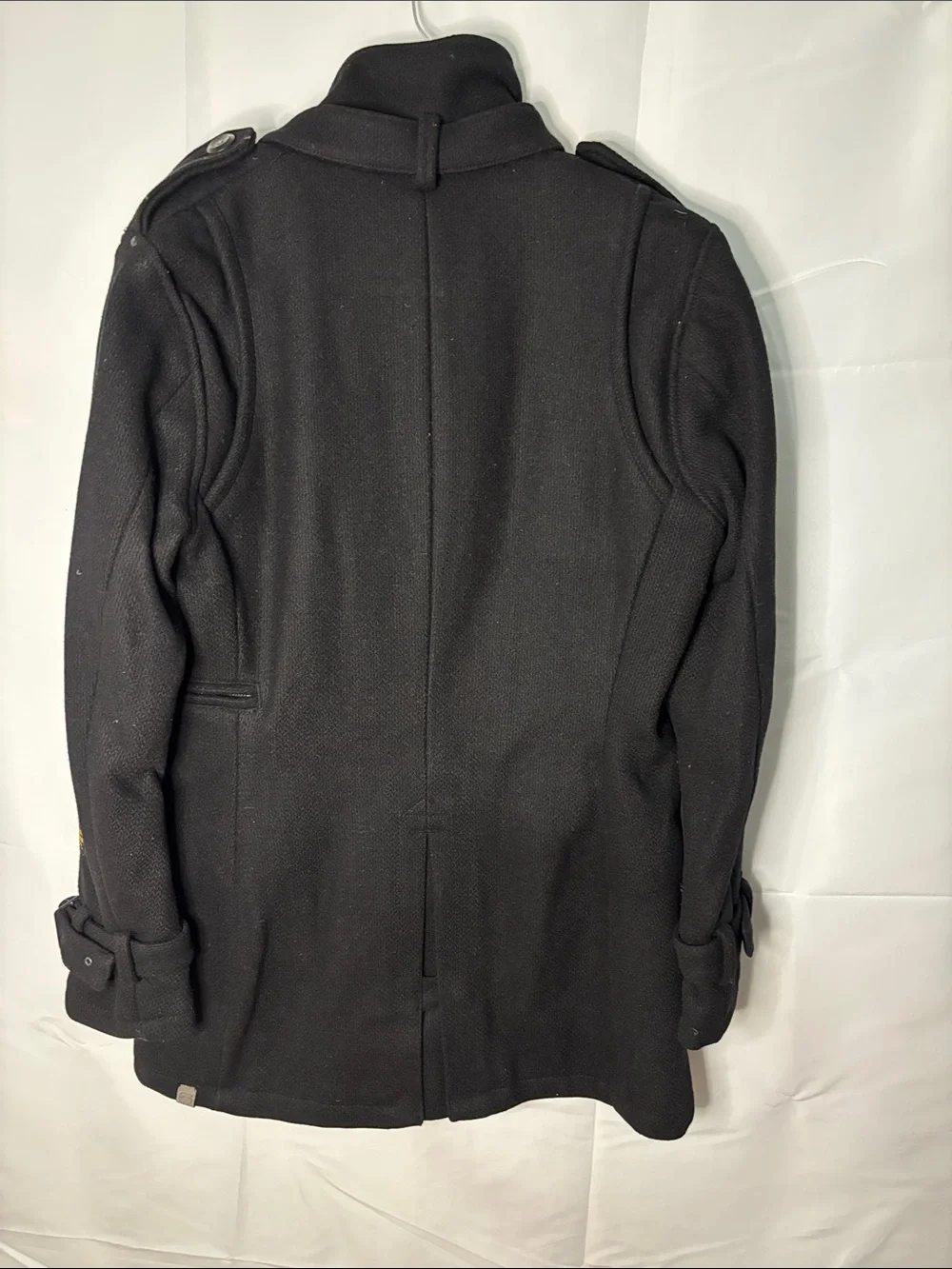 G-Star Black Trench Coat with Stand Collar & Buckle Accents
